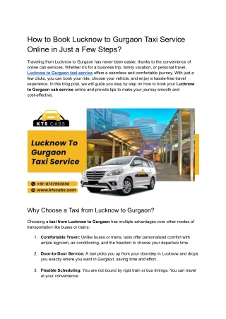 Lucknow to Gurgaon Taxi Service