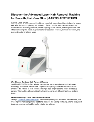 Discover the Advanced Laser Hair Removal Machine for Smooth, Hair-Free Skin _ AARTIS AESTHETICS