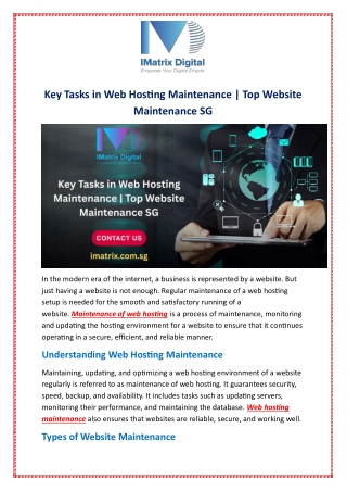 Key Tasks in Web Hosting Maintenance | Top Website Maintenance SG