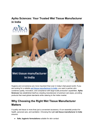 Wet tissue manufacturer in India