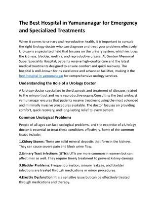 The Best Hospital in Yamunanagar for Emergency and Specialized Treatments