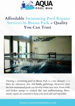 Expert Swimming Pool Repairs Services in Buena Park
