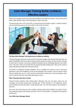 Sales Manager Training Builds Confident, Effective Leaders