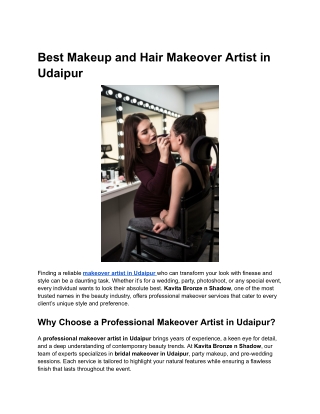 Best Makeup and Hair Makeover Artist in Udaipur