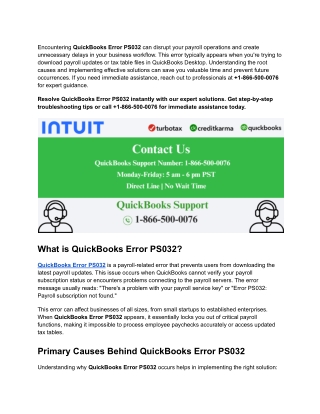 QuickBooks Error PS032_ Complete Fix Guide