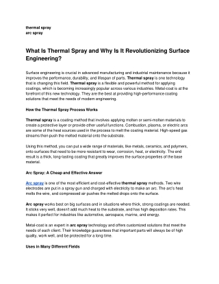 What Is Thermal Spray and Why Is It Revolutionizing Surface Engineering?