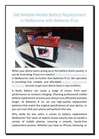Get Reliable Mobile Battery Replacement in Melbourne with Batteries R Us