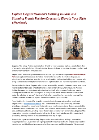 Explore Elegant Women Clothing in Paris and Stunning French Fashion Dresses to Elevate Your Style Effortlessly