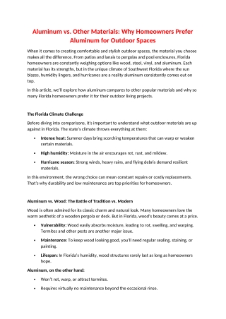 Aluminum vs. Other Materials: Why Homeowners Prefer Aluminum for Outdoor Spaces