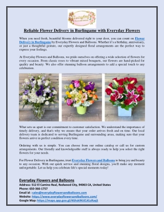 Reliable Flower Delivery in Burlingame with Everyday Flowers