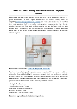 Grants for Central Heating Radiators in Leicester – Enjoy the Benefits