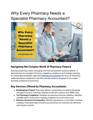 Why Every Pharmacy Needs a Specialist Pharmacy Accountant