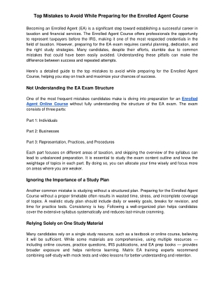 Top Mistakes to Avoid While Preparing for the Enrolled Agent Course
