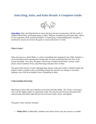 Satta King, Satta, and Satta Result A Complete Guide