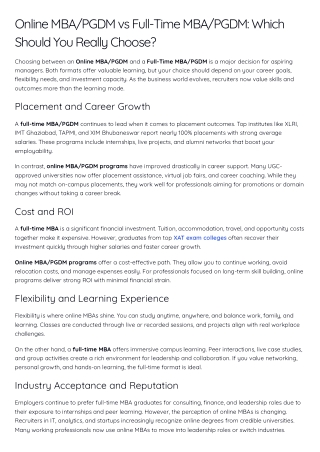 Online MBA-PGDM vs Full-Time MBA-PGDM