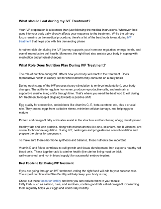 What should I eat during my IVF Treatment