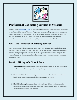 Professional Cat Sitting Services in St Louis