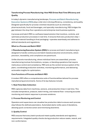 Manufacturing execution system (MES)- Process and Batch