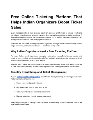 Free Online Ticketing Platform That Helps Indian Organizers Boost Ticket Sales