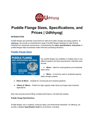 Puddle Flange Sizes, Specifications, and Prices _ Udhhyog