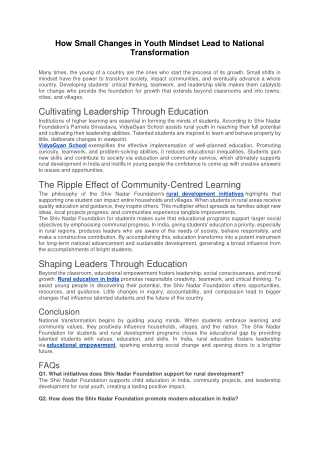 How Small Changes in Youth Mindset Lead to National Transformation