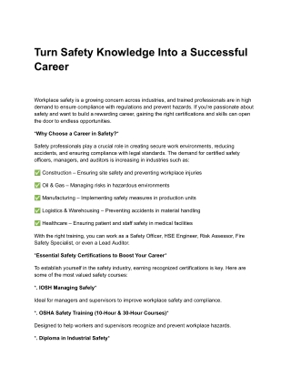Turn Safety Knowledge Into a Successful Career (3)