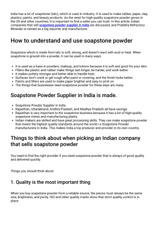 Soapstone Powder Supplier in India