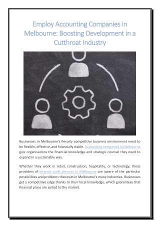 Employ Accounting Companies in Melbourne Boosting Development in a Cutthroat Industry