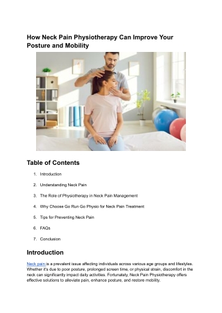 How Neck Pain Physiotherapy Can Improve Your Posture and Mobility