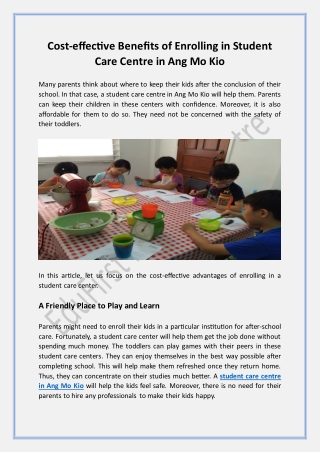 Cost-effective Benefits of Enrolling in Student Care Centre in Ang Mo Kio