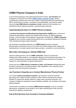 CDMO Pharma Company in India