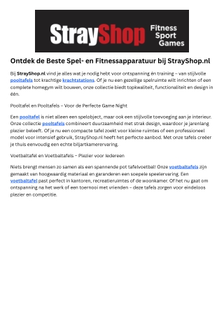 Ontdek de Beste Spel- en Fitnessapparatuur bij StrayShop