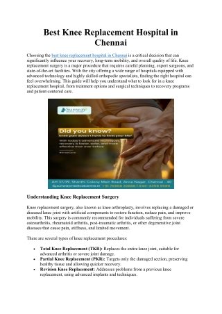 Best Knee Replacement Hospital in Chennai