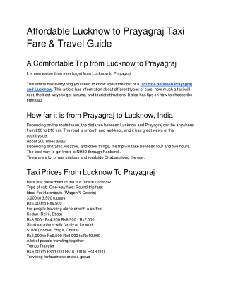 Affordable Lucknow to Prayagraj Taxi Fare & Travel Guide