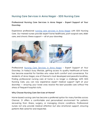 Nursing Care Services in Anna Nagar - SDS Nursing Care