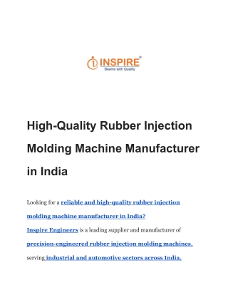 High-Quality Rubber Injection Molding Machine Manufacturer in India