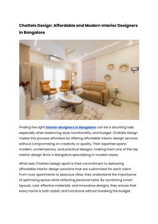 Affordable and Modern Interior Designers in Bangalore