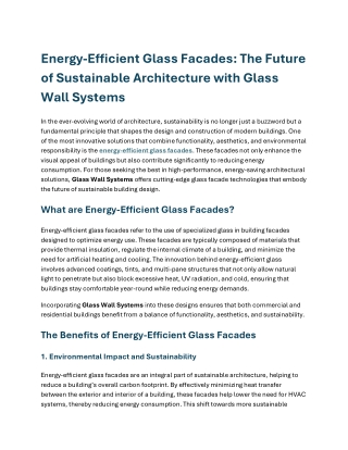 Energy-Efficient Glass Facades Sustainable & High-Performance Solutions