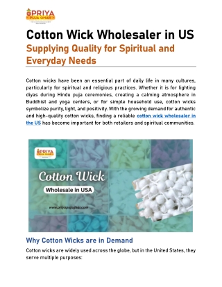 Cotton Wick Wholesaler in US – Supplying Quality for Spiritual and Everyday Need