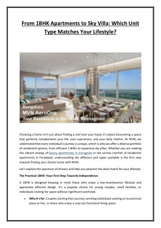 From 1BHK Apartments to Sky Villa: Which Unit Type Matches Your Lifestyle?