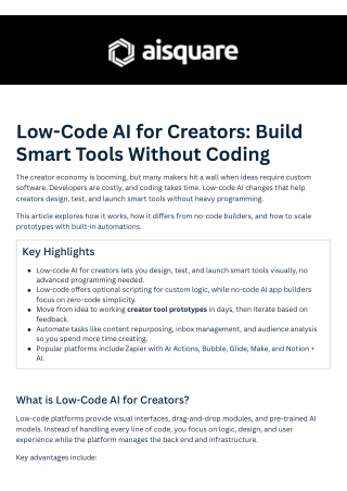 Low-Code AI for Creators Build Smart Tools Without Coding