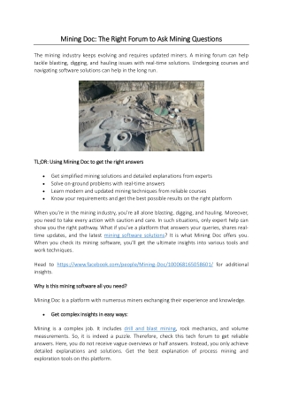 Mining Doc The Right Forum to Ask Mining Questions