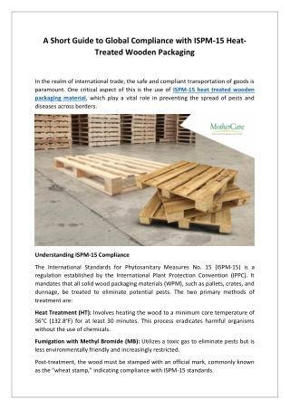 A Short Guide to Global Compliance with ISPM-15 Heat-Treated Wooden Packaging