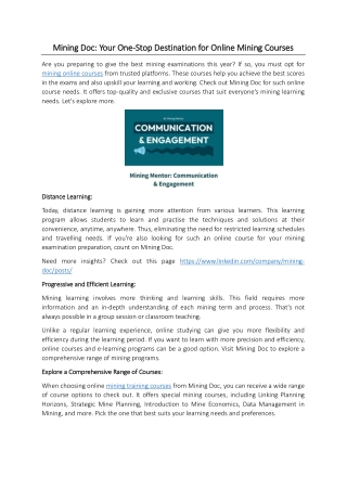 Mining Doc Your One-Stop Destination for Online Mining Courses