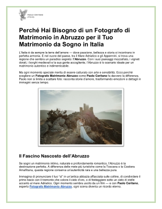Perché Hai Bisogno di un Fotografo di Matrimonio in Abruzzo per il Tuo Matrimoni