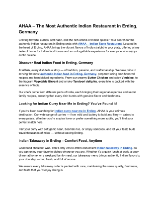 AHAA – The Most Authentic Indian Restaurant in Erding, Germany