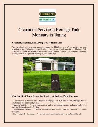 Cremation Service at Heritage Park Mortuary in Taguig
