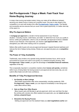 Pre-Approvals 7 days a week