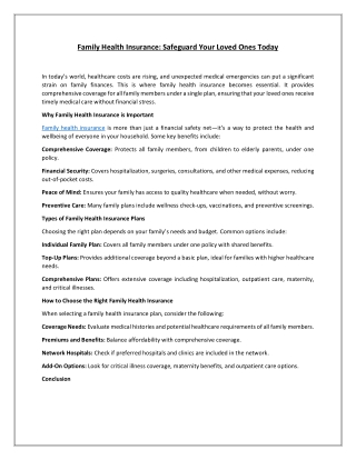 Family Health Insurance- Safeguard Your Loved Ones Today