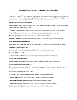 How to Choose the Right Health Care Insurance Plan